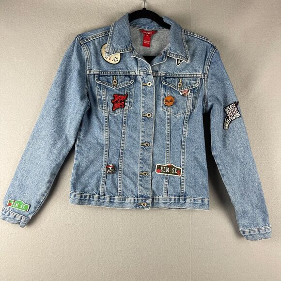Vintage Sundance Denim Jacket Women Small Freddy Jason Patch Halloween Upcycle - Picture 1 of 16